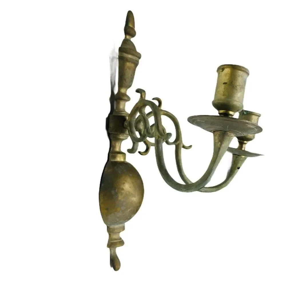 Bronze Wall Mounted Candelabra Tapered Candle Holder Sconce Rococo Antique 1800s
